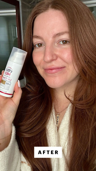Allure senior news editor Elizabeth Gulino after applying the EltaMD UV Clear Tinted Sunscreen SPF 46